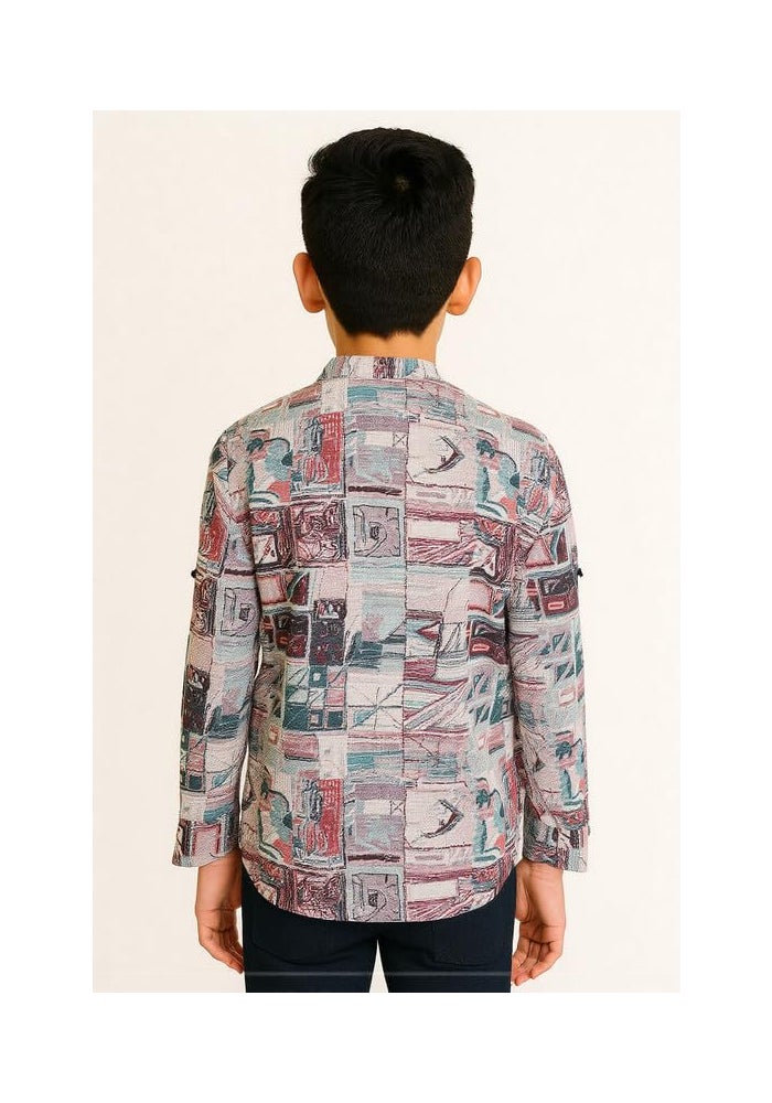 CAVIO Boys Cotton Full Sleeves Printed Short Kurta Shirt - Image 2